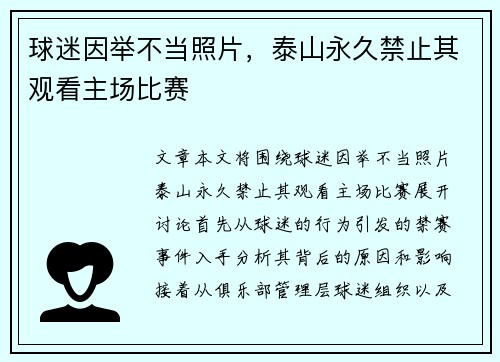 球迷因举不当照片，泰山永久禁止其观看主场比赛